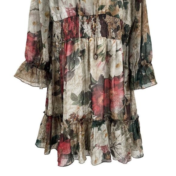 Hemant & Nandita Anthropologie Floral Smocked Waisted Long Sleeve Dress - Picture 8 of 13